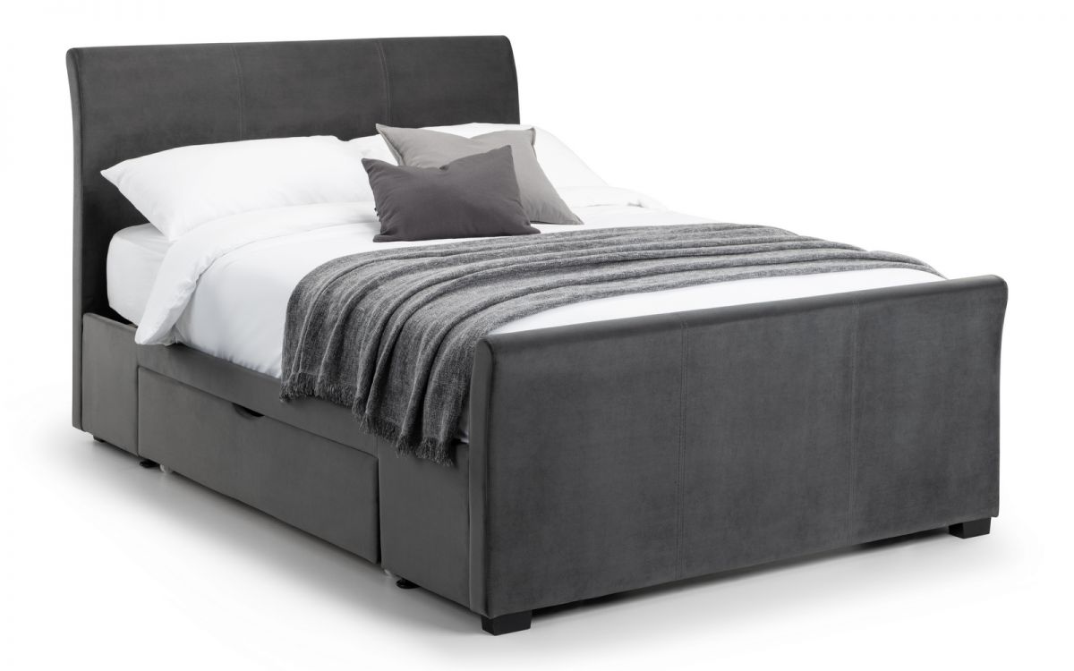 Capri Fabric Bed with 2 Drawers - Dark Grey Velvet