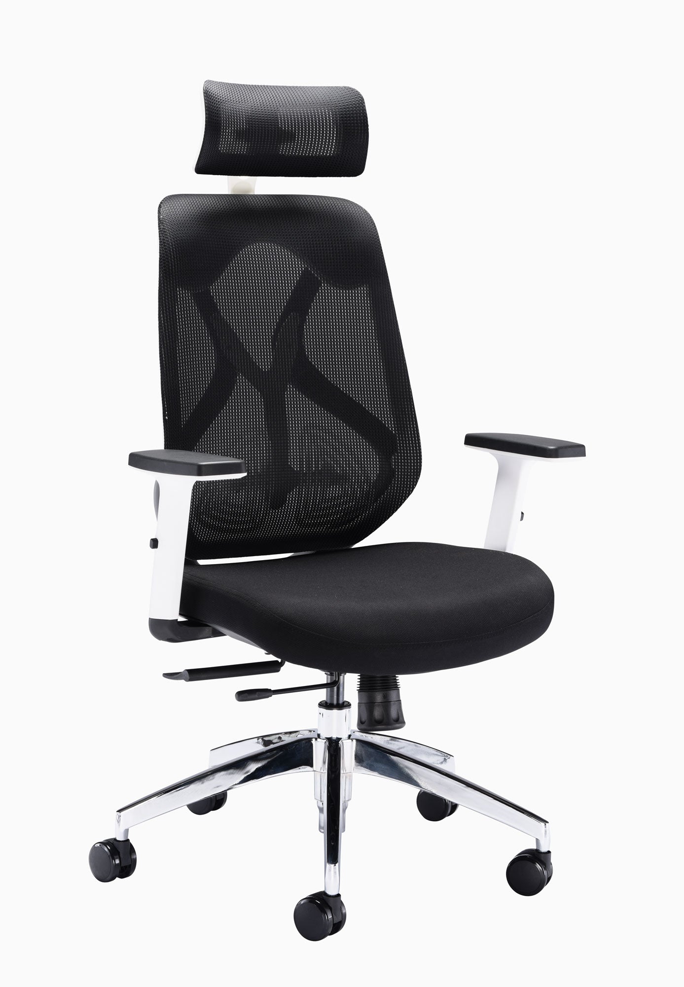MALDINI HIGH BACK MESH CHAIR WHITE PLASTIC AND BLACK MESH