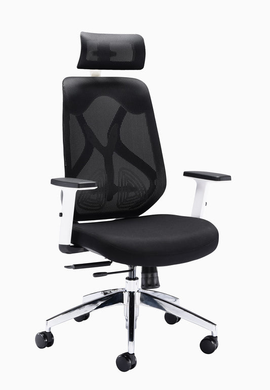 MALDINI HIGH BACK MESH CHAIR WHITE PLASTIC AND BLACK MESH