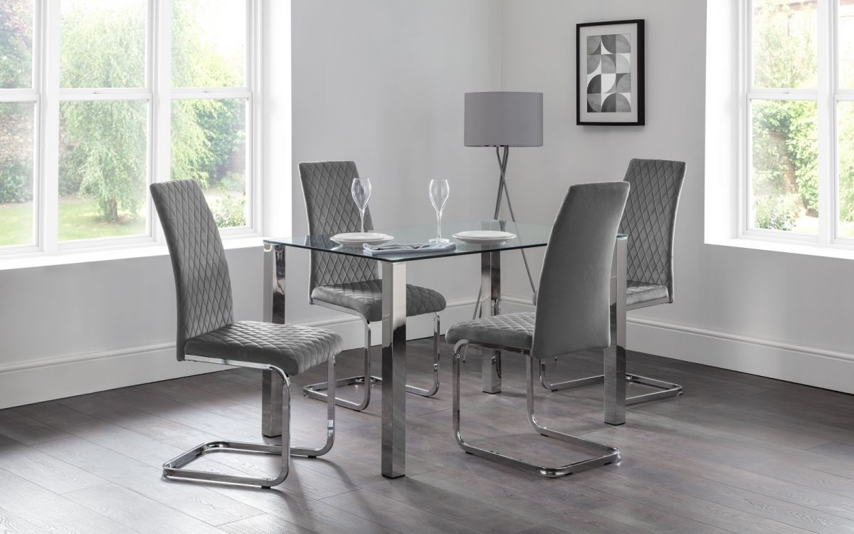 Enzo Dining Table & 4 Calabria Cantilever Velvet Grey Chairs