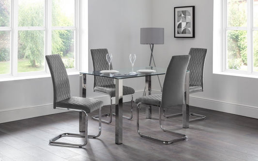 Enzo Dining Table & 4 Calabria Cantilever Velvet Grey Chairs