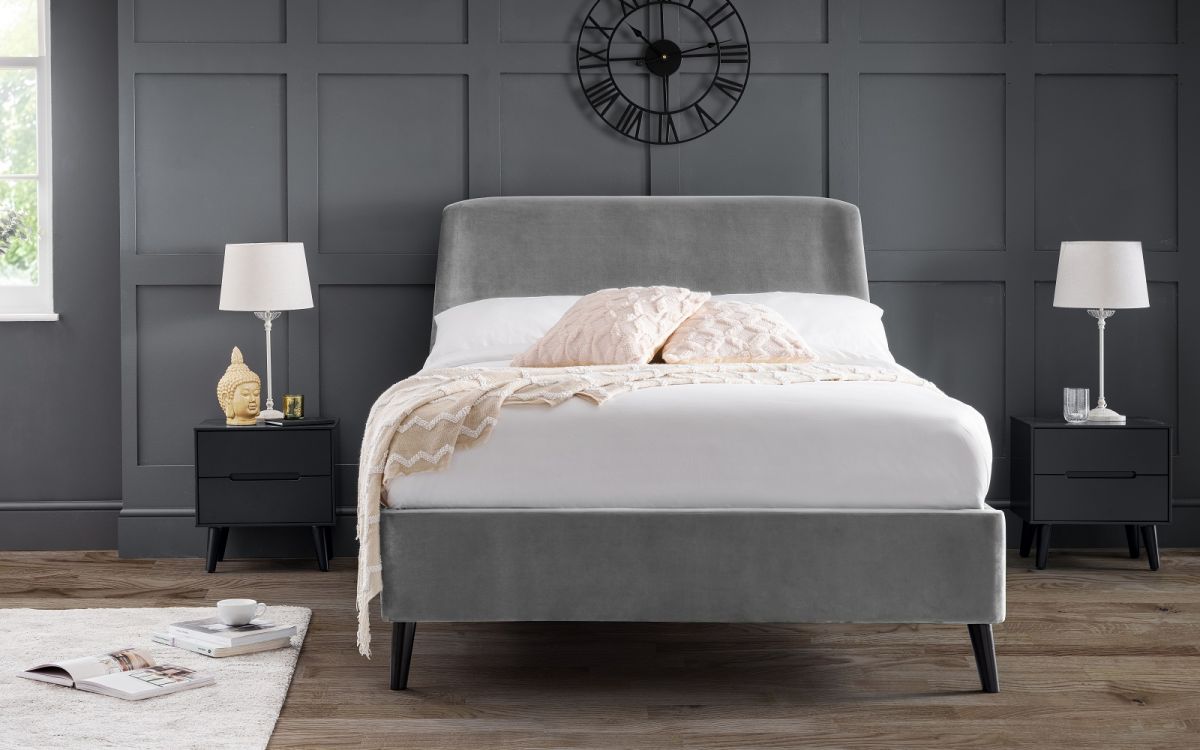 Frida Curved Velvet Bed - Grey