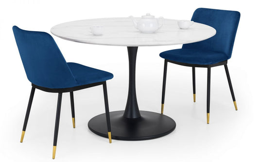 Holland Round Pedestal Table & 2 Delaunay Blue Chairs