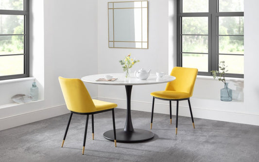 Holland Round Pedestal Table & 2 Delaunay Mustard Chairs