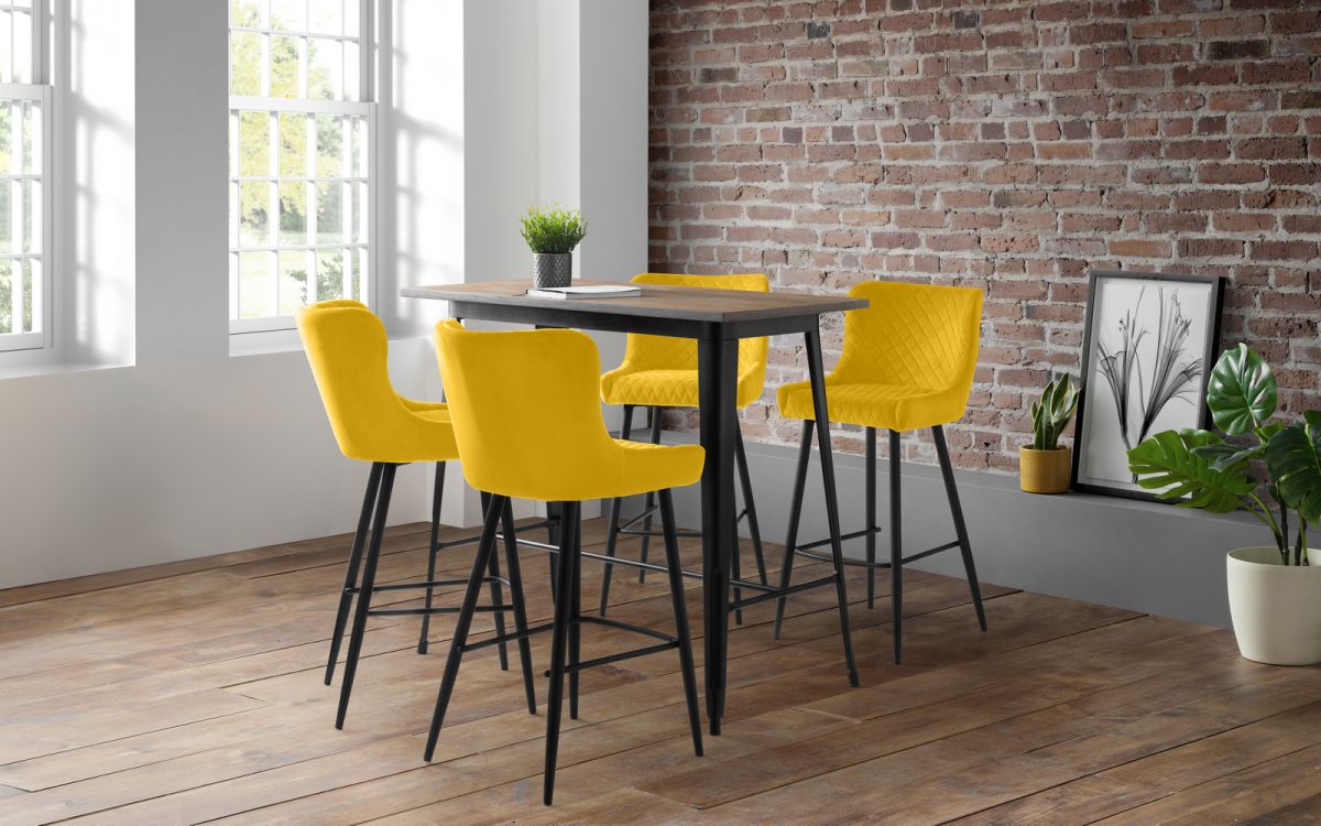 Grafton Bar Table & 4 Luxe Mustard Bar Stools