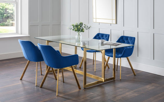 Minori Dining Table & 4 Lorenzo Blue Dining Chairs