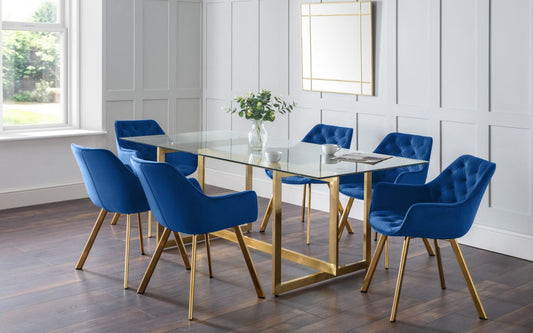 Minori Dining Table & 6 Lorenzo Blue Dining Chairs