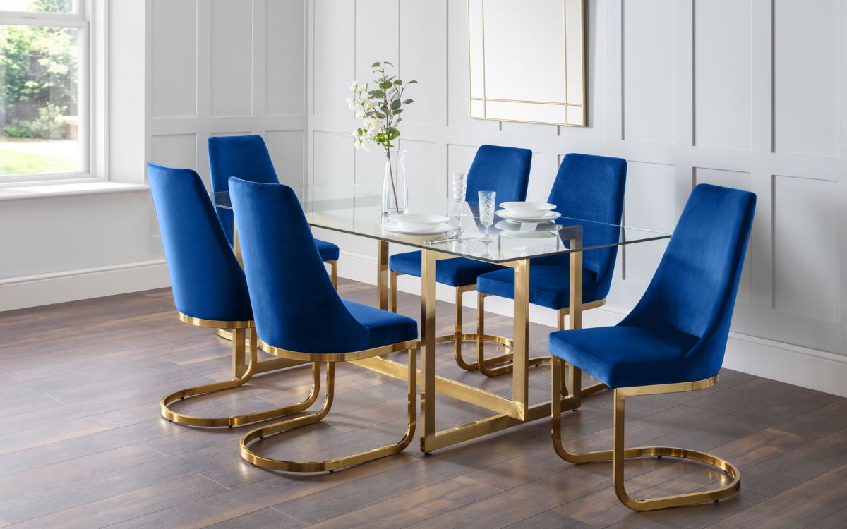 Minori Dining Table & 6 Vittoria Blue Dining Chairs