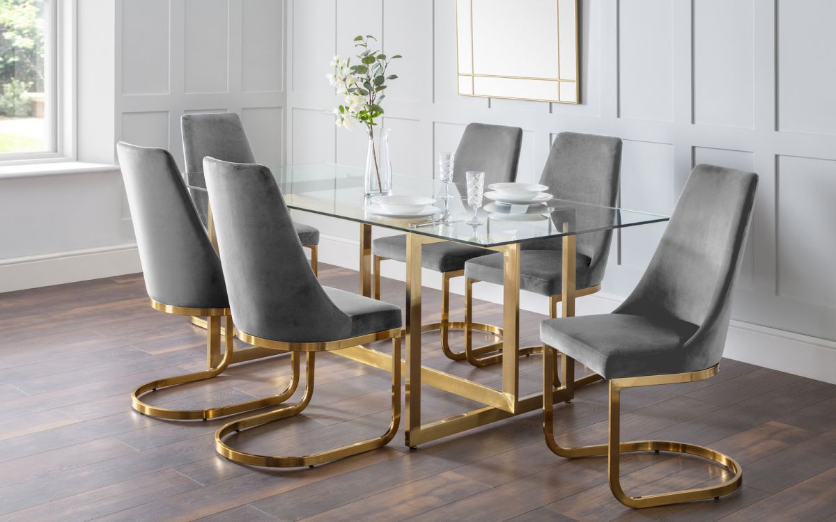 Minori Dining Table & 6 Vittoria Grey Dining Chairs