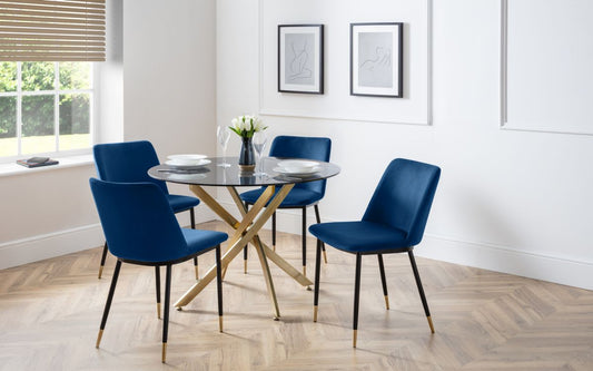 Montero Round Table & 4 Delaunay Blue Chairs