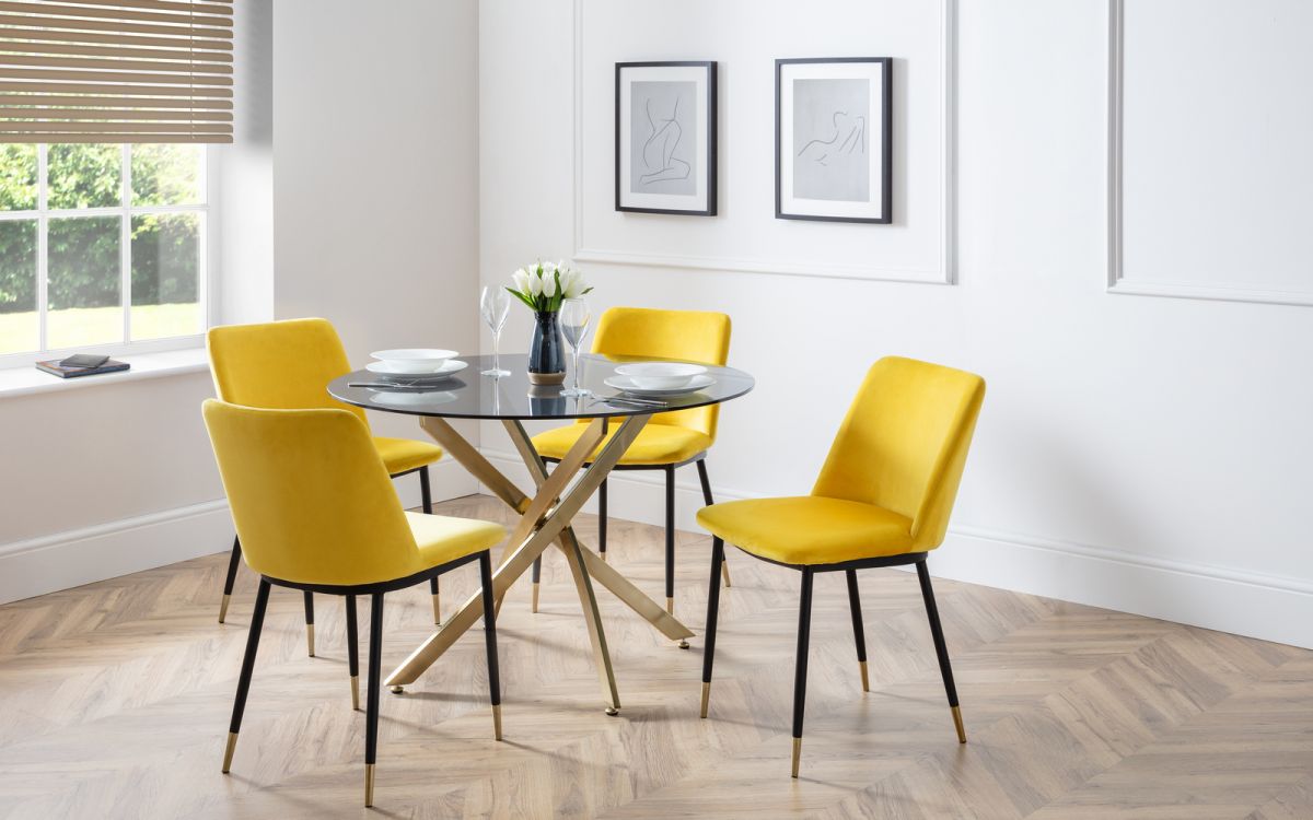 Montero Round Table & 4 Delaunay Mustard Chairs