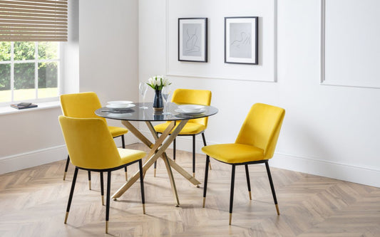 Montero Round Table & 4 Delaunay Mustard Chairs