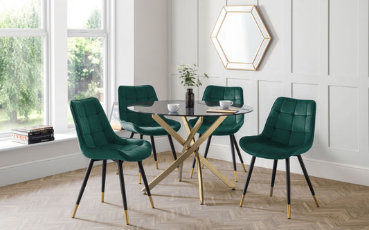 Montero Round Table & 4 Hadid Green Dining Chairs